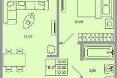 1-к квартира, 32.02 м², этаж 1/20