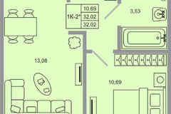 1-к квартира, 32.02 м², этаж 2/20