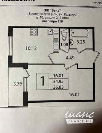 1-к квартира, 34.9 м², этаж 2/20 Кудрово - изображение 3