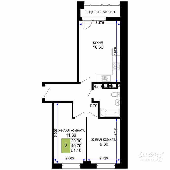 2-к квартира, 51.05 м², этаж 5/9 Анапа - изображение 3