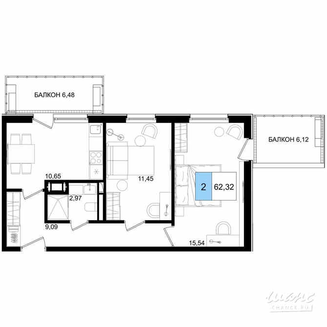 2-к квартира, 62.32 м², этаж 2/9 Анапа - изображение 3