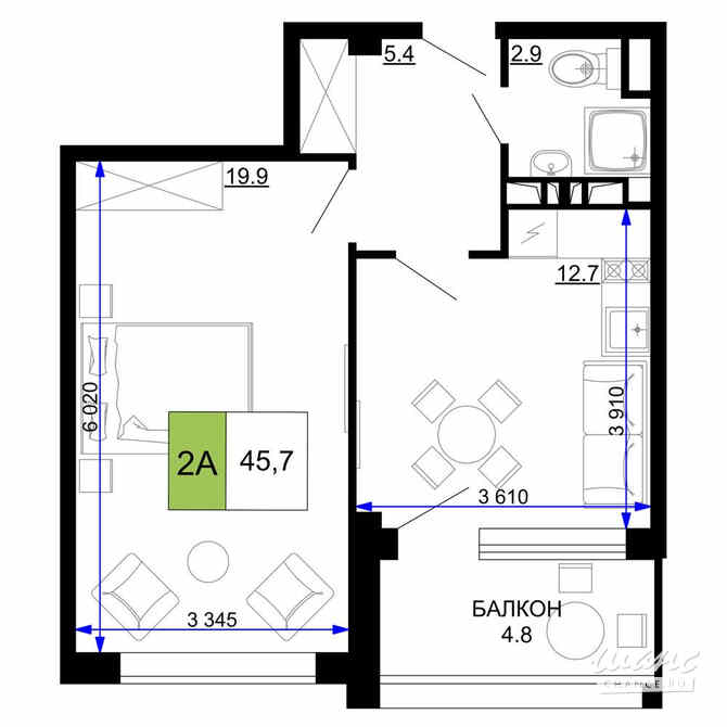 2-к квартира, 45.7 м², этаж 2/9 Анапа - изображение 3