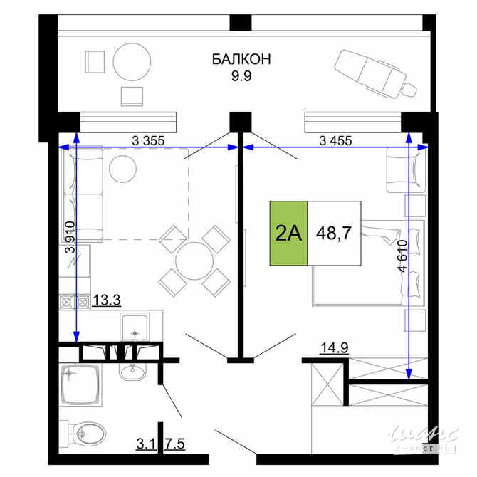 2-к квартира, 48.7 м², этаж 2/9 Анапа - изображение 3