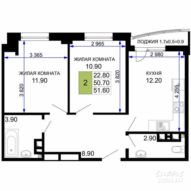 2-к квартира, 51.35 м², этаж 8/9 Анапа - изображение 3