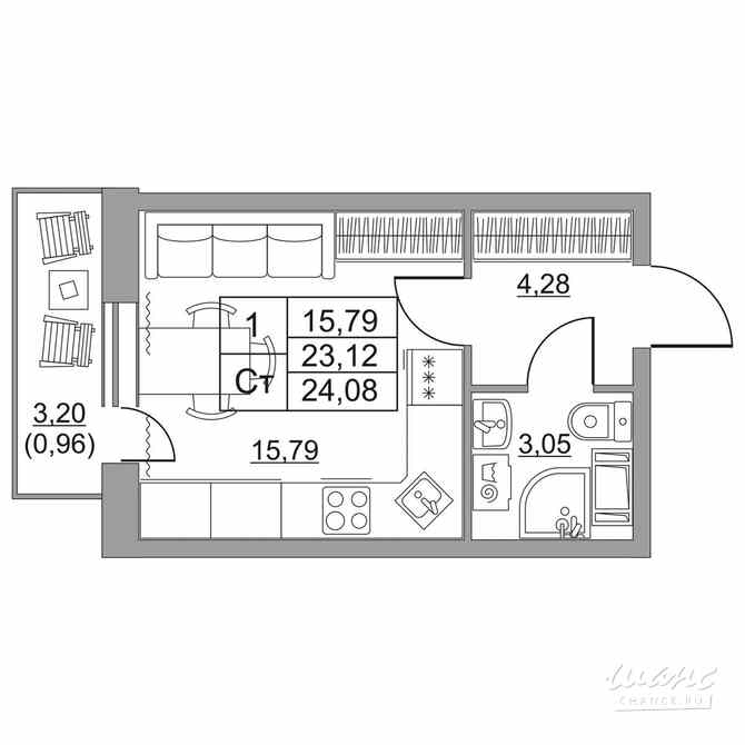 1-к квартира, 22.9 м², этаж 11/11 Им Свердлова - изображение 1