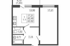 1-к квартира, 43.92 м², этаж 11/16