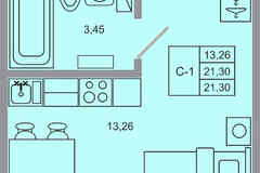 1-к квартира, 21.3 м², этаж 3/17