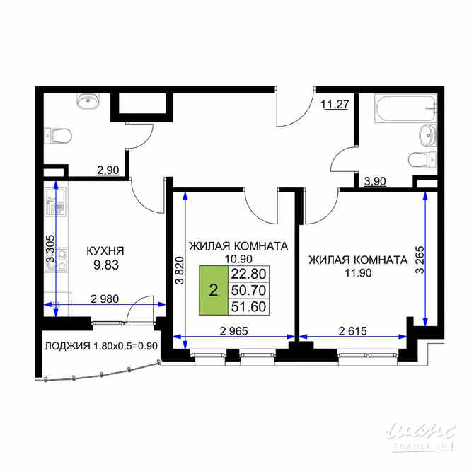 2-к квартира, 52.4 м², этаж 2/12 Анапа - изображение 3