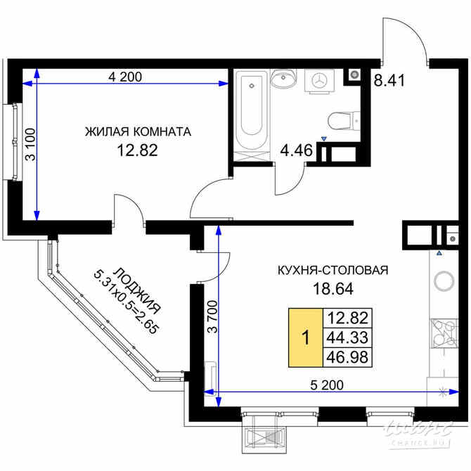 1-к квартира, 46.98 м², этаж 13/18 Краснодар - изображение 3