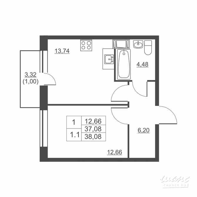 1-к квартира, 36.8 м², этаж 11/11 Им Свердлова - изображение 1