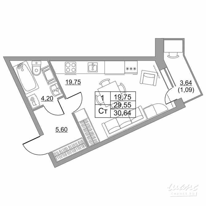 1-к квартира, 29.4 м², этаж 10/11 Им Свердлова - изображение 2