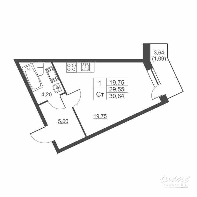 1-к квартира, 29.4 м², этаж 10/11 Им Свердлова - изображение 1