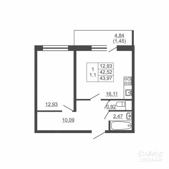 1-к квартира, 43.97 м², этаж 10/16 Им Свердлова - изображение 2