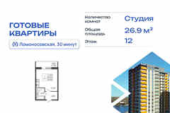1-к квартира, 26.89 м², этаж 12/16
