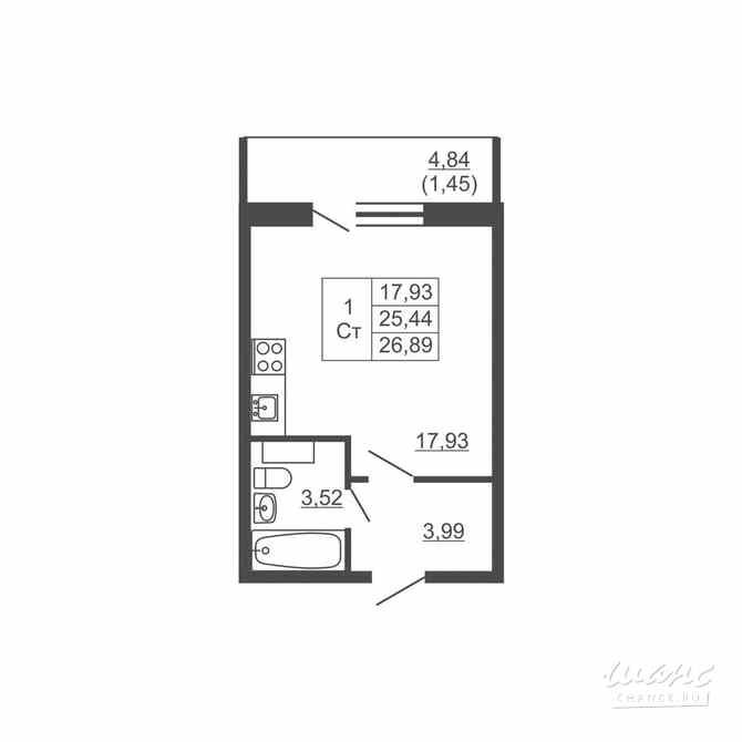 1-к квартира, 26.89 м², этаж 12/16 Им Свердлова - изображение 2
