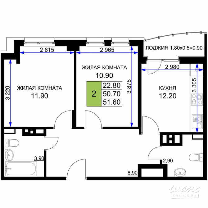 2-к квартира, 51.7 м², этаж 9/12 Анапа - изображение 3