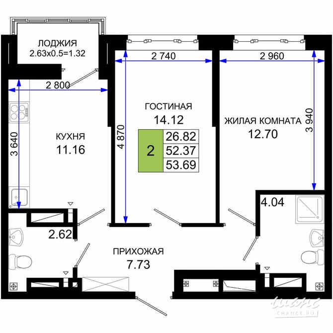 2-к квартира, 53.69 м², этаж 19/25 Ростов-на-Дону - изображение 3