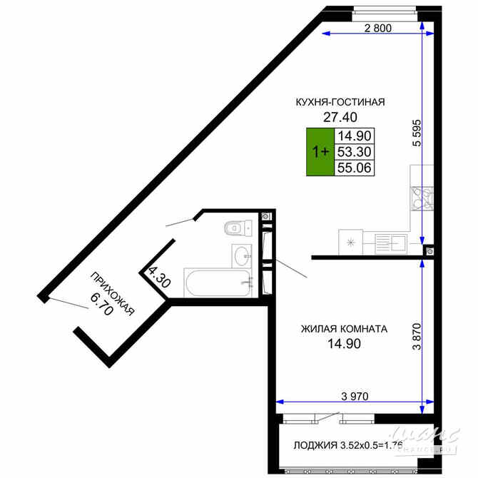 1-к квартира, 56.95 м², этаж 5/12 Краснодар - изображение 3