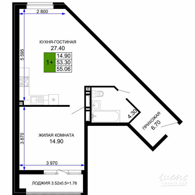 1-к квартира, 56.75 м², этаж 11/12 Краснодар - изображение 3