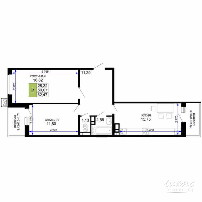 2-к квартира, 62.47 м², этаж 12/12 Майкоп - изображение 3