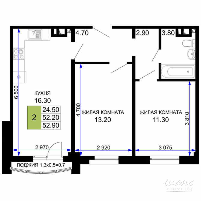 2-к квартира, 54.1 м², этаж 3/12 Анапа - изображение 3