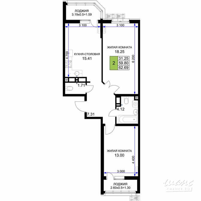 2-к квартира, 62.69 м², этаж 12/18 Краснодар - изображение 3