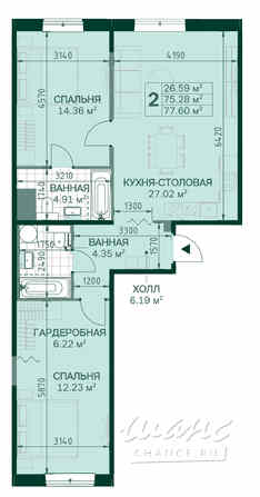 2-к квартира, 75.28 м², этаж 1/14 Санкт-Петербург - изображение 3