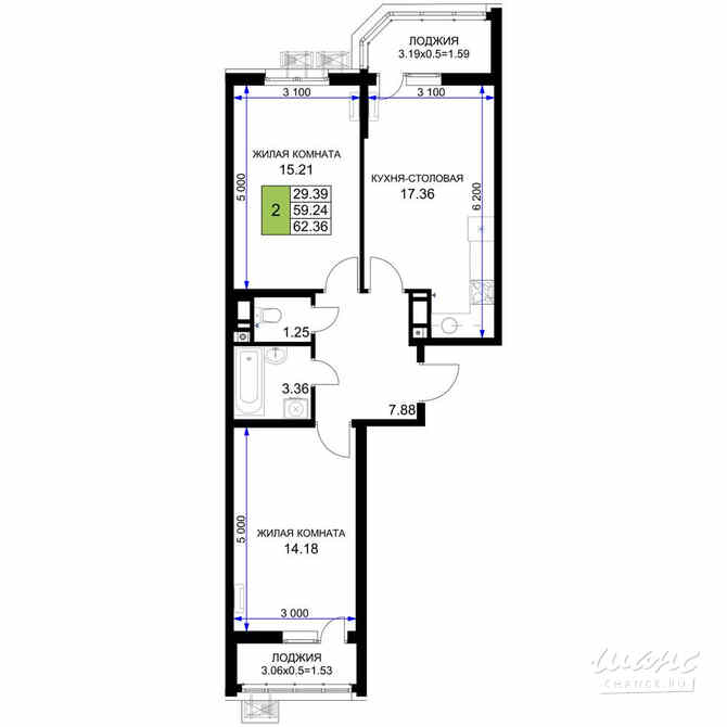 2-к квартира, 62.36 м², этаж 9/18 Краснодар - изображение 3