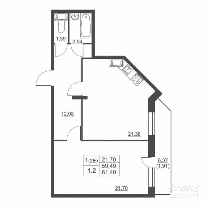1-к квартира, 59.2 м², этаж 11/11 Им Свердлова - изображение 1
