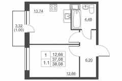 1-к квартира, 36.8 м², этаж 11/11