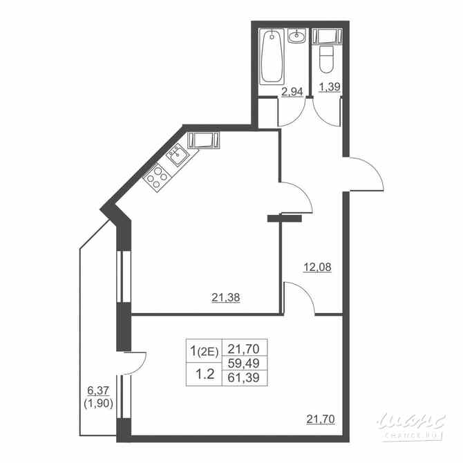 1-к квартира, 59.2 м², этаж 10/11 Им Свердлова - изображение 1