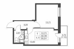 1-к квартира, 35.51 м², этаж 10/11
