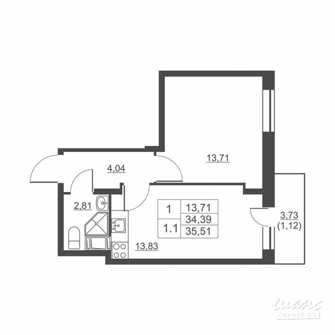 1-к квартира, 34.2 м², этаж 10/11 Им Свердлова - изображение 1