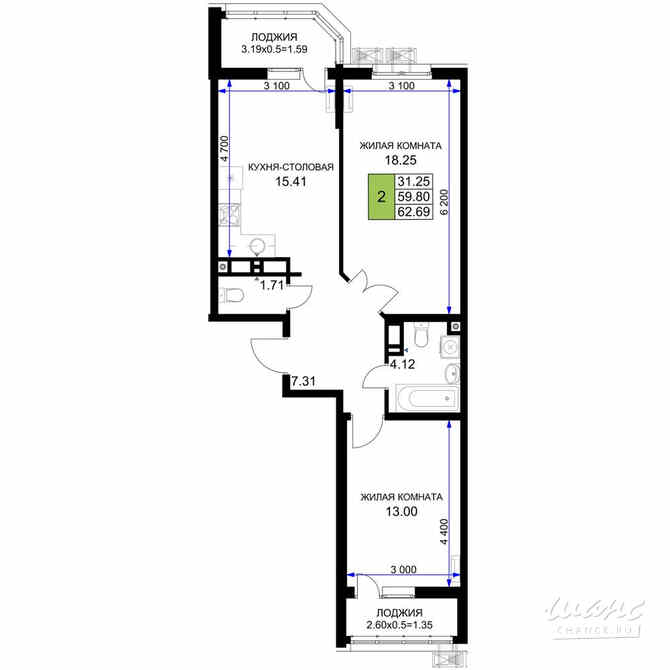 2-к квартира, 62.69 м², этаж 12/18 Краснодар - изображение 3