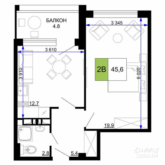 2-к квартира, 45.6 м², этаж 2/9 Анапа - изображение 3