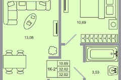 1-к квартира, 32.02 м², этаж 2/20