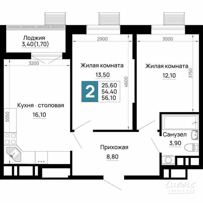 2-к квартира, 56.1 м², этаж 6/16 Тахтамукай - изображение 3