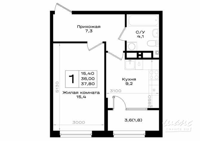 1-к квартира, 37.8 м², этаж 9/18 Аксай - изображение 3