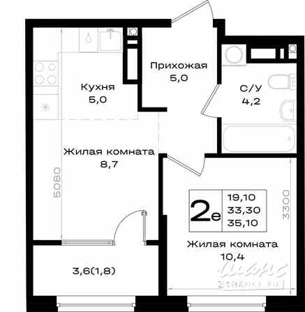 2-к квартира, 35.1 м², этаж 15/18 Аксай - изображение 3