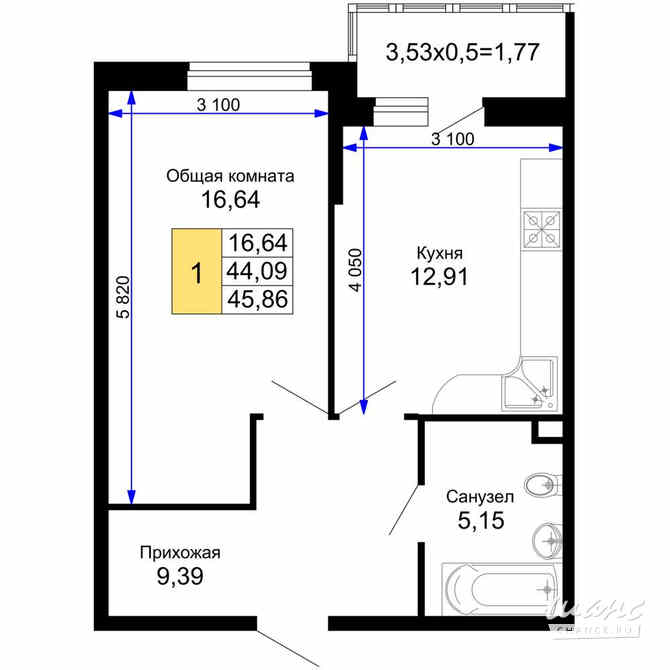 1-к квартира, 45.1 м², этаж 4/15 Краснодар - изображение 3