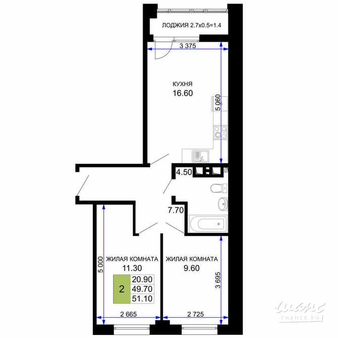 2-к квартира, 52.5 м², этаж 2/12 Анапа - изображение 3
