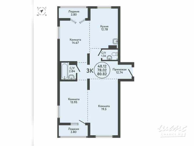 3-к квартира, 80.82 м², этаж 8/9 Новосибирск - изображение 2