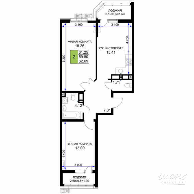 2-к квартира, 62.69 м², этаж 11/18 Краснодар - изображение 3