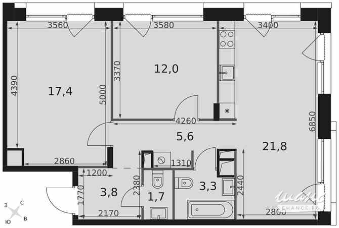 3-к квартира, 65.6 м², этаж 15/17 Москва - изображение 1