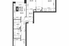 3-к квартира, 77.3 м², этаж 14/28
