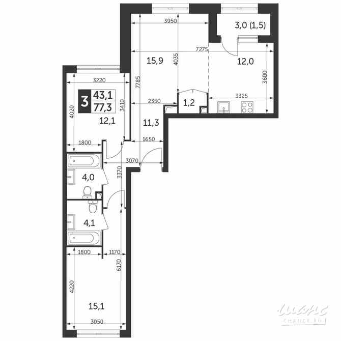 3-к квартира, 77.3 м², этаж 14/28 Москва - изображение 1