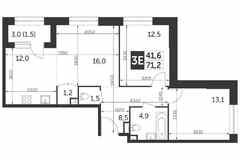 3-к квартира, 71.2 м², этаж 23/28