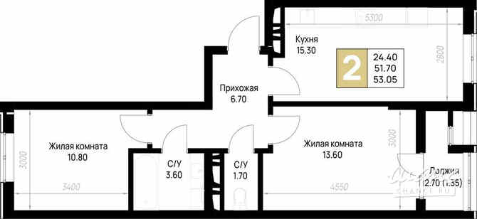 2-к квартира, 53.05 м², этаж 3/12 Анапа - изображение 3