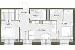 2-к квартира, 66.4 м², этаж 6/6