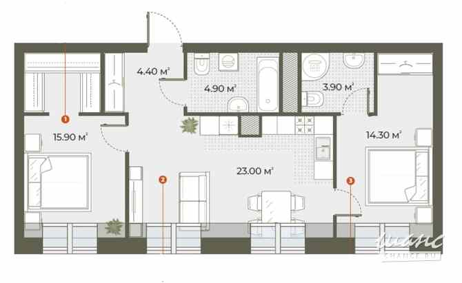 2-к квартира, 66.4 м², этаж 6/6 Санкт-Петербург - изображение 1